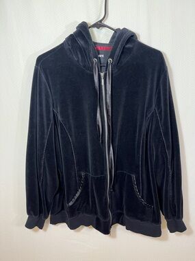 Lane Bryant Black Velour Hoodie with Red Trim